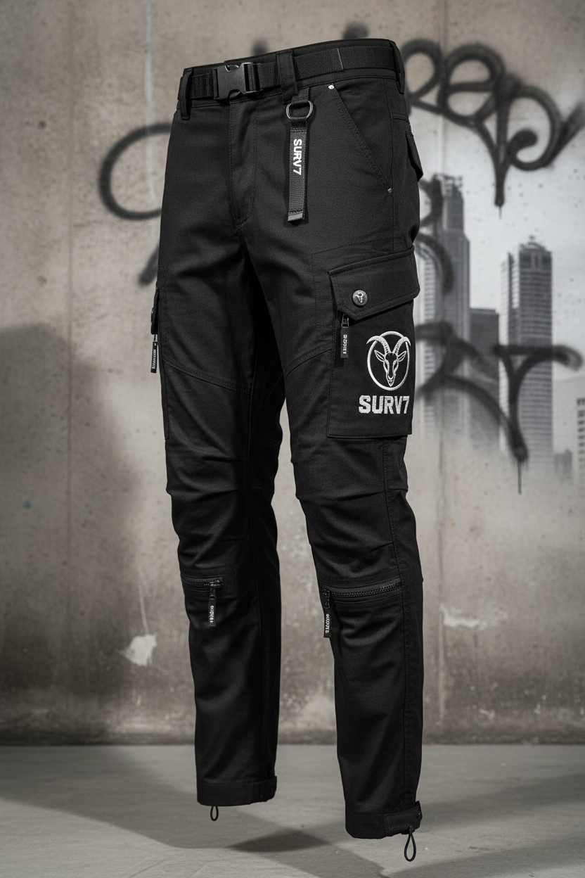 SURV7 Black Goat Cargo Pants